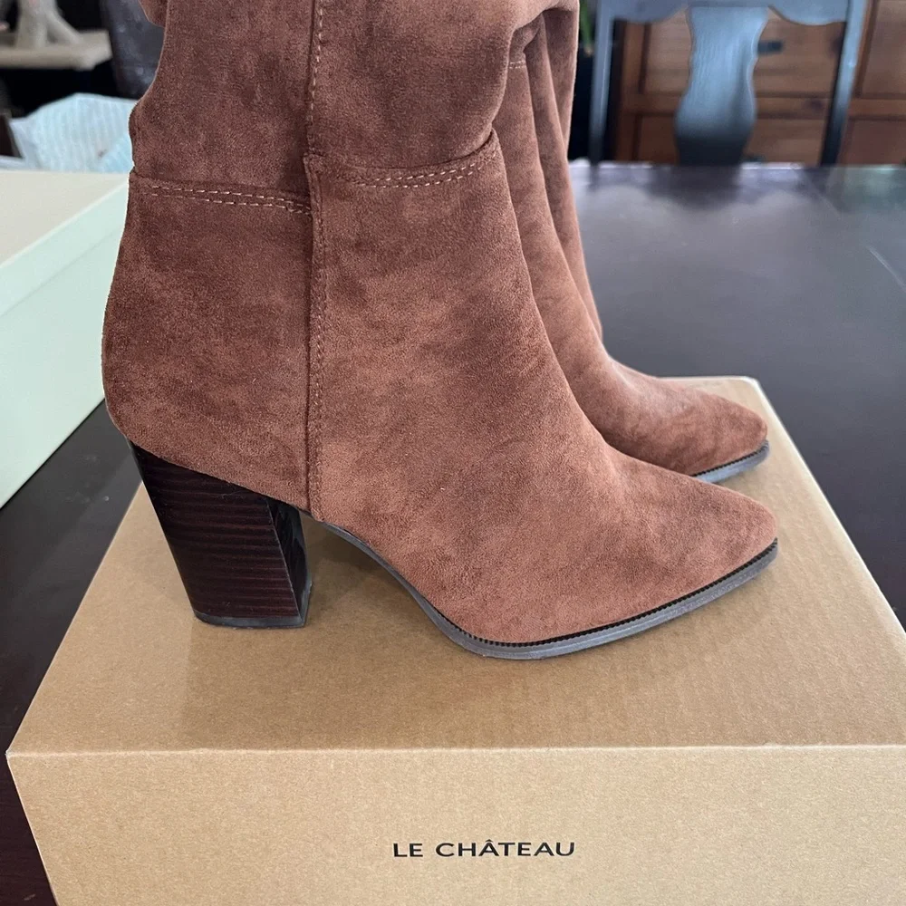 le chateau Women's Brown Faux Suede Over the Knee Boots - Picture 1 of 8